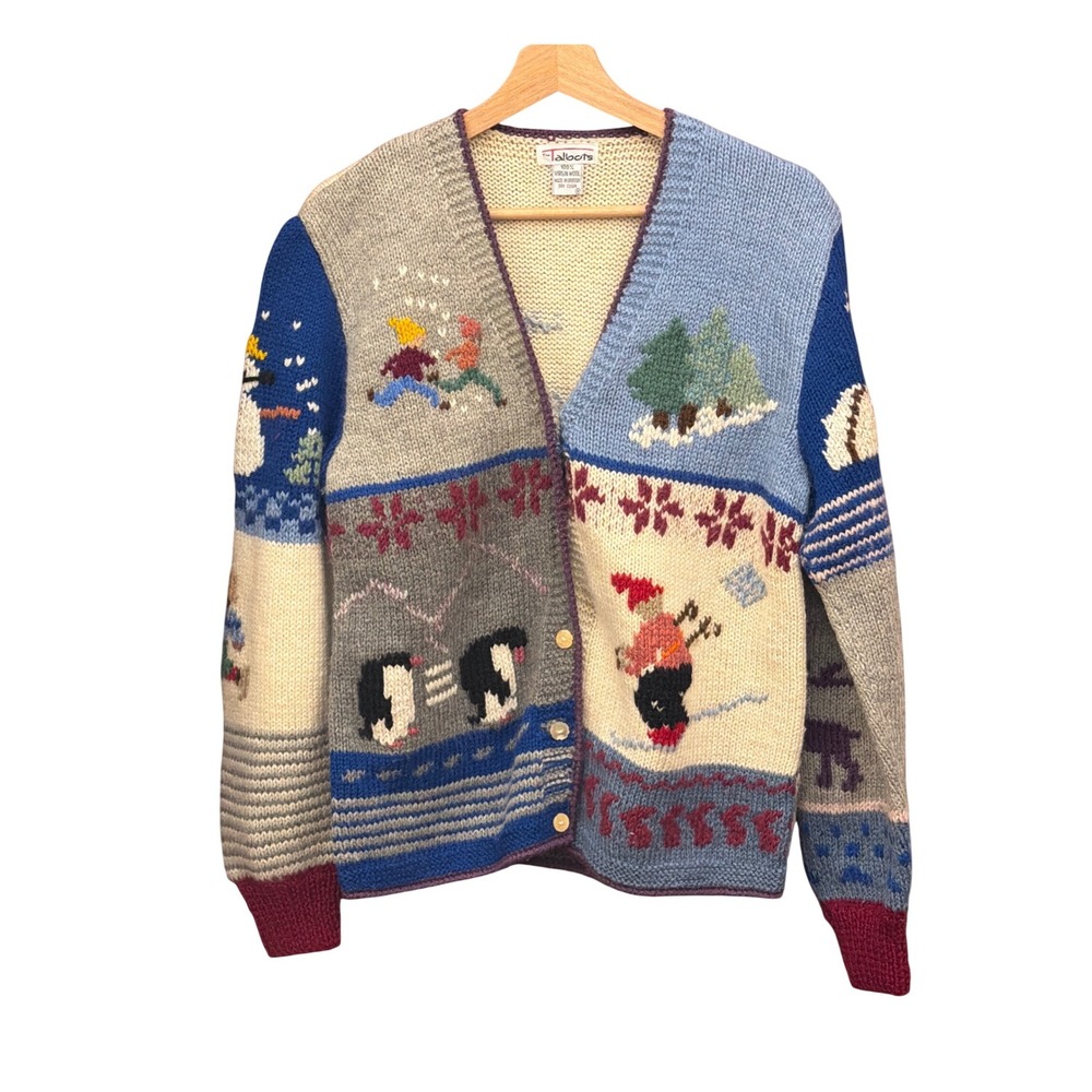 Vintage Talbots Wool Cardigan Winter Intarsia Grandmacore Kitschy Cottagecore